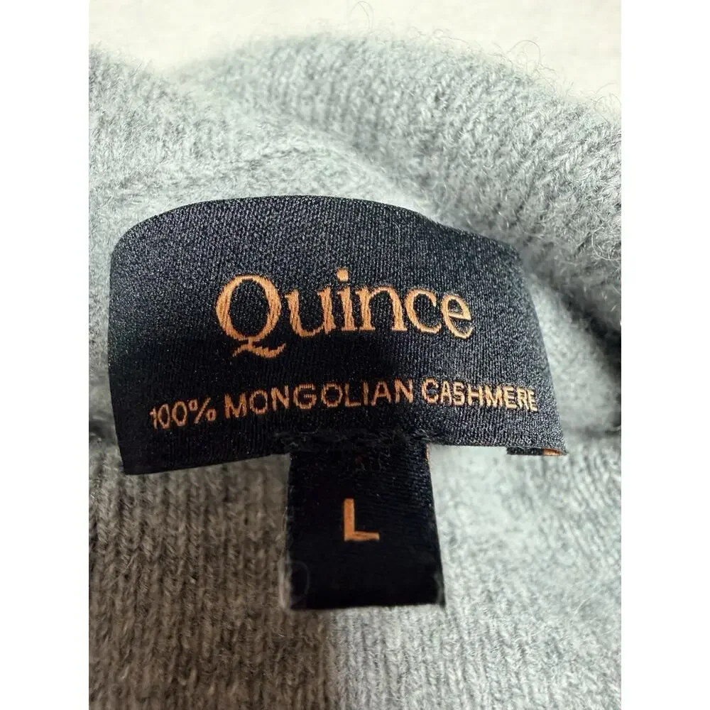 Quince 100% Mongolian Cashmere Turtleneck Sweater L Heather Grey Closet Staple